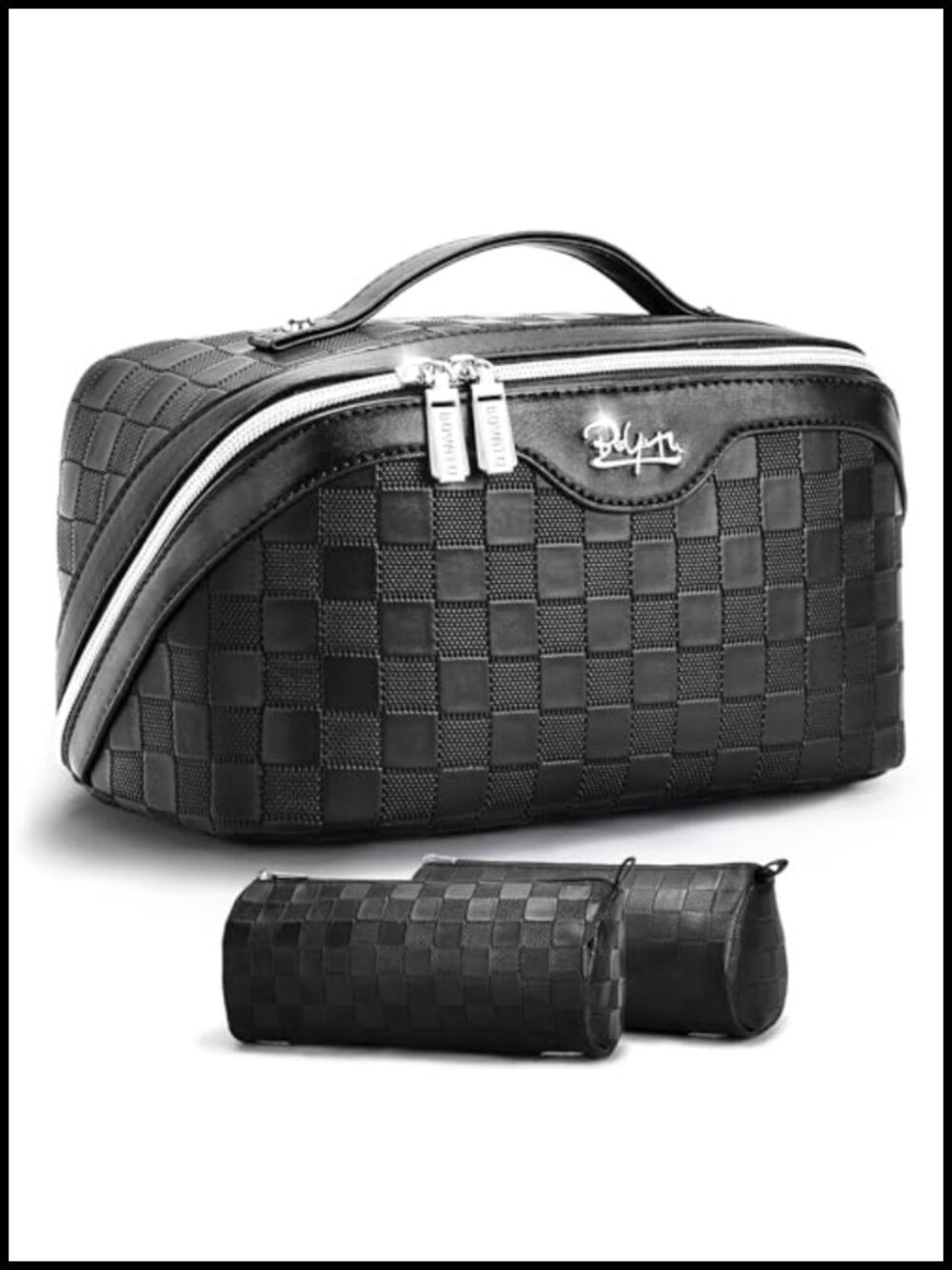 Travel Makeup Bag Organizer 3 Pc Large Cosmetic Bag Set PVC Leather